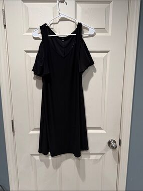 Black Cold-Shoulder Women's Dress with Flutter Sleeves